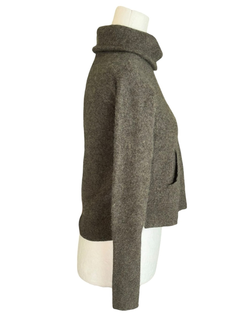 Veronica Beard Oliver Cashmere Funnel Neck Cropped Sweater in Army Green - S - Picture 8 of 14
